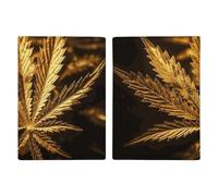 Reisepasshülle mit goldenem Cannabis-Motiv, Reisepasshülle für Reisen, Reisepass, Kartenschutz, Brieftasche, RFID-blockierend, Leder-Kartenetui für Damen und Herren, goldenes Cannabis, 20,3 x 13,8 cm,