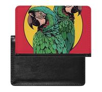 Reisepasshülle mit Kartenfächern, Leder, abstrakter Granit, wasserdicht, Reisepasshülle für Reisen, Zwei rote Papageien, Einheitsgröße