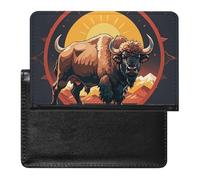 Reisepasshülle mit Kartenfächern, Leder, blauer Schmetterling, klein, wasserdicht, Reisepasshülle für Reisen, Wild American Bison Mountains, Einheitsgröße