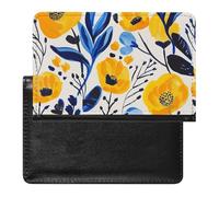 Reisepasshülle mit Kartenfächern, Leder, gelbe und blaue Blumen, wasserdichte Reisepasshülle für Reisen, Gelbe und blaue Blumen, Einheitsgröße