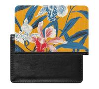 Reisepasshülle mit Kartenfächern, Leder, gelbe und blaue Blumen, wasserdichte Reisepasshülle für Reisen, Senfgelbes Muster, Einheitsgröße