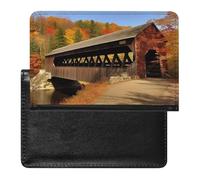 Reisepasshülle mit Kartenfächern, Leder, helles Blumenmuster, wasserdicht, Reisepasshülle für Reisen, Albany Bedeckte Brücke, Einheitsgröße