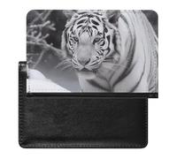 Reisepasshülle mit Kartenfächern, Leder, Mackinac-Hängebrücke, wasserdicht, Reisepasshülle für Reisen, Weißer Tiger im Schnee, Einheitsgröße