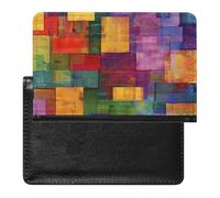 Reisepasshülle mit Kartenfächern, Leder, Reisepasshalter, Katze, die auf Decke liegt, wasserdicht, Reisepasshülle für Reisen, Bunte Block-Quadrate, Einheitsgröße