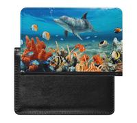 Reisepasshülle mit Kartenfächern, Leder, Reisepasshalter, Mann, der auf einem Elefanten reitet, wasserdicht, Reisepasshülle für Reisen, Delfine Blue, Einheitsgröße