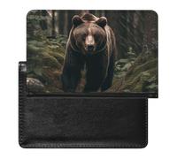 Reisepasshülle mit Kartenfächern, Leder, Reisepasshülle, asiatische Landschaftsmalerei, wasserdicht, Reisepasshülle für Reisen, Bär im Baum, Einheitsgröße