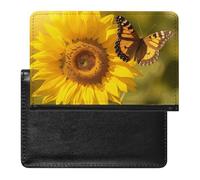Reisepasshülle mit Kartenfächern, Leder, Reisepasshülle, bunt, wasserdicht, Reisepasshülle für Reisen, Sonnenblume Schmetterling Sonne, Einheitsgröße