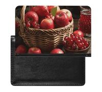 Reisepasshülle mit Kartenfächern, Leder, Reisepasshülle, köstliche süße Ramen, wasserdichte Reisepasshülle für Reisen, Rote Früchte im Korb, Einheitsgröße