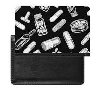 Reisepasshülle mit Kartenfächern, Leder, Reisepasshülle, Schwarz und Weiß, Katze, wasserdicht, Reisepasshülle für Reisen, Flaschen und Pflaster, Einheitsgröße