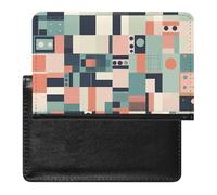 Reisepasshülle mit Kartenfächern, Leder, Reisepasshülle, Schwarz und Weiß, Katze, wasserdicht, Reisepasshülle für Reisen, Bunte quadratische Formen, Einheitsgröße