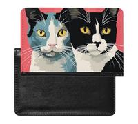 Reisepasshülle mit Kartenfächern, Leder, Reisepasshülle, Schwarz und Weiß, Katze, wasserdicht, Reisepasshülle für Reisen, Schwarze und weiße Katze, Einheitsgröße