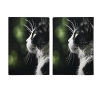 Reisepasshülle mit Katzen-Motiv, ultradünn, PU-Leder, Reisedokumenten-Organizer, kompakt, Premium, internationaler US-Reisepassschutz für Damen und Herren, Schwarz / Weiß