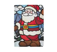 Reisepasshülle mit Kreditkartenfächern Reisepasshülle Leder für Damen, Cartoon-Weihnachtsmann-Buntglas-Muster