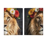 Reisepasshülle mit Kreditkartenfächern und Bordkarten-Schlitz, Motiv: afrikanischer Löwe, der eine Blume auf dem Kopf trägt, für Reisepässe, Kreditkarten, Bordkarten