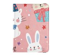 Reisepasshülle mit niedlichem Cartoon-Motiv, aus Leder, mit RFID-Blockierung, ultradünn, Niedliche Cartoon-Tiere, Rouge-Farbe, 1 size