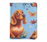 Reisepasshülle mit niedlichem Dackel-Motiv, Leder, dekorativ, ultradünn, Braun, Niedlicher süßer Dackel, Cartoon, braun, 1 size