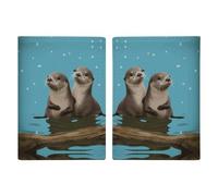 Reisepasshülle mit niedlichem Ottermotiv, bedruckt, Reisepasshülle für Reisen, Reisepass, Kartenhülle, RFID-blockierend, Leder, Kartenetui für Damen und Herren, niedliche Ottern, 20,3 x 13,8 cm,