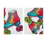 Reisepasshülle mit Schmetterlings-Motiv, PU-Leder, schlankes Kartenetui für Damen und Herren, Ledertasche, Reisezubehör, Bunte Rollschuhe, 20.3x13.8cm