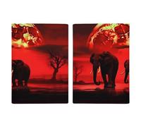 Reisepasshülle mit Schmetterlings-Motiv, PU-Leder, schlankes Kartenetui für Damen und Herren, Violett, Rote Vollmond-Elefanten, 20.3x13.8cm