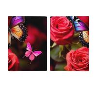 Reisepasshülle mit Schmetterlings- und Rosen-Aufdruck, Reisepasshülle für Reisen, Reisepass, Kartenhülle, RFID-blockierend, Leder, Kartenetui für Damen und Herren, Schmetterling und Rose,