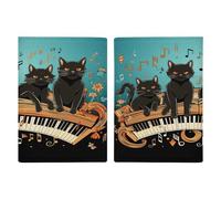 Reisepasshülle mit vier schwarzen Katzen auf dem Klavier, ultradünn, PU-Leder, Reisedokumenten-Organizer, kompakt, Premium, internationaler US-Pass, Schutzhülle für Damen und Herren