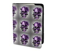 Reisepasshülle mit violetten Rosen und Totenkopf-Aufdruck, Reiseutensilien, Karten- und Reisepass-Anti-Diebstahl-Brieftasche, Größe passend für alle gängigen Reisepässe