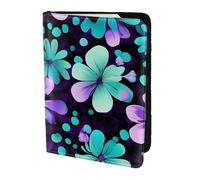 Reisepasshülle mit violetten und blaugrünen Blumen, Reiseutensilien, Karten- und Reisepass-Anti-Diebstahl-Brieftasche, Größe passend für alle gängigen Reisepässe