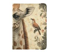 Reisepasshülle, Motiv: Giraffe, Vögel, Blumen, botanische Illustration, Vintage-Stil, Leder, dekorativ, für Familienpass, Brieftasche, ultradünn, Giraffe, Vögel, Blumen, botanische Illustration,