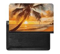 Reisepasshülle, Motiv: tropische Strandpalme, Sonnenuntergang, bedruckt, Reisepasshülle, PU-Passhülle, Unisex, Reisepasshülle, tropischer Strand, Palme, Sonnenuntergang, 14 x 9 cm, Tropischer Strand