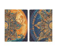 Reisepasshülle, Motiv: Wölfe, Wildtiere, Reisepasshülle, PU-Passhülle, schlankes Kartenetui für Damen und Herren, Lederhalter, Reisezubehör, Mystic Tarotkarte Sonne und Mond Gesicht, 20.3x13.8cm