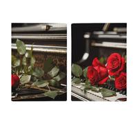 Reisepasshülle, Reisebrieftasche, Reisepasshülle, rotes Hirsch, Stier, Elch, Sonnenuntergang, bedrucktes Leder, Reisepasshülle für Reisen, Dokumente, Reisegeschenke, Rote Rose auf Klavier, 20.3x13.8cm