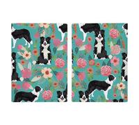 Reisepasshülle Reisepassbuch Leder Reisepasshülle Kartenhalter afrikanischer Stil Patchwork Reisebrieftasche für Geschäftsreise, Reisegeschenke, Border Collie Florals, 20.3x13.8cm