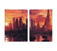 Reisepasshülle Reisepassbuch Leder Reisepasshülle Kartenhalter Blumen wachsende Reisebrieftasche für Geschäftsreise, Reisegeschenke, Stadtbild bei Sonnenuntergang, 20.3x13.8cm