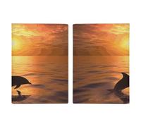 Reisepasshülle Reisepassbuch Leder Reisepasshülle Kartenhalter Happy Corgi Hund Reisebrieftasche für Geschäftsreise, Reisegeschenke, Delfin und Sonnenuntergang, 20.3x13.8cm