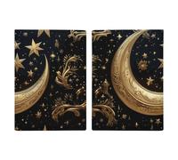 Reisepasshülle Reisepassbuch Leder Reisepasshülle Kartenhalter Mops Cartoon Reisebrieftasche für Geschäftsreise, Reisegeschenke, Goldene Sterne und Mond, 20.3x13.8cm