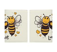 Reisepasshülle Reisepassbuch Leder Reisepasshülle Kartenhalter Rot Kirschen Reisebrieftasche für Geschäftsreise, Reisegeschenke, Bee Love Honey, 20.3x13.8cm