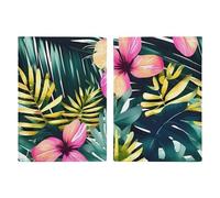 Reisepasshülle Reisepassbuch Leder Reisepasshülle Kartenhalter The Lodge Bär Hirsch Reisebrieftasche für Geschäftsreise, Reisegeschenke, Tropische Sommer-Hawaii-Blume, Palmenblätter, 20.3x13.8cm