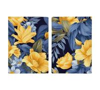 Reisepasshülle Reisepassbuch Leder Reisepasshülle Kartenhalter Tiere Niedlicher Elefant Reisebrieftasche für Geschäftsreise, Reisegeschenke, Blaue Basis, gelbes Blumenmuster, 20.3x13.8cm