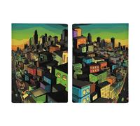 Reisepasshülle Reisepassbuch Leder Reisepasshülle Kartenhalter Totenkopf Rot Reisebrieftasche für Geschäftsreise, Reisegeschenke, Cartoon-Städte und Gebäude, 20.3x13.8cm