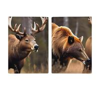 Reisepasshülle Reisepassbuch Leder Reisepasshülle Kartenhalter Weiß Kleine Blumen Reisebrieftasche für Geschäftsreise, Reisegeschenke, Wildlife Jagd Hirsch Bär Elch, 20.3x13.8cm