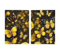 Reisepasshülle Reisepassbuch Leder Reisepasshülle Kartenhalter Weltkarte Muster Reisebrieftasche für Geschäftsreise, Reisegeschenke, Gelbe Blumen und Schmetterlinge, 20.3x13.8cm