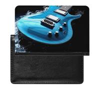 Reisepasshülle Reisezubehör Blau Musik Wasserdicht Reisepass Reisebrieftasche mit Kartenfächern für Damen Herren, Blaue Gitarre, Einheitsgröße
