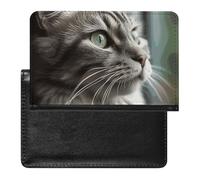 Reisepasshülle Reisezubehör Braunbär Wasserdicht Reisepass Reisebrieftasche mit Kartenfächern für Damen Herren, Graue Katze mit grünen Augen, Einheitsgröße