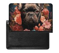 Reisepasshülle Reisezubehör Candy Wasserdicht Reisepass Reisebrieftasche mit Kartenfächern für Damen und Herren, Bulldogge und Blumen, Einheitsgröße