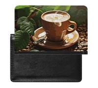 Reisepasshülle Reisezubehör Collie Hund und Pferd zusammen Wasserdicht Reisepass Reisebrieftasche mit Kartenfächern für Damen Herren, Kaffee und grüne Blätter, Einheitsgröße