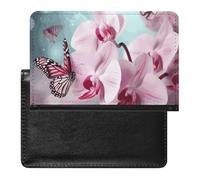 Reisepasshülle Reisezubehör Rosa und Weiß Blumen Wasserdicht Reisepass Reisebrieftasche mit Kartenfächern für Damen Herren, Orchidee, Blume, Schmetterling, Einheitsgröße