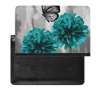 Reisepasshülle Reisezubehör Rosa und Weiß Blumen Wasserdicht Reisepass Reisebrieftasche mit Kartenfächern für Damen Herren, Graues Blaugrünes Blumenschmetterling, Einheitsgröße