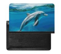 Reisepasshülle, Reisezubehör, Schildkröten, die aus Orangen auftauchen, wasserdicht, Reisepasshülle mit Kartenfächern für Damen und Herren, Schwimmender Delfin im blauen Meer, Einheitsgröße