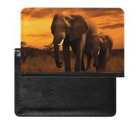 Reisepasshülle, Reisezubehör, Sonnenschein, Sonnenblumenfeld, wasserdicht, Reisepasshülle mit Kartenfächern für Damen und Herren, Sonnenuntergang Eltern-Kind-Elefant, Einheitsgröße