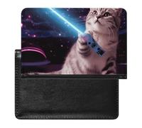 Reisepasshülle Reisezubehör Sportplatz in Grün Wasserdicht Reisepass Reisebrieftasche mit Kartenfächern für Damen Herren, Space Laser Cat Neuheit Niedlich Lustig, Einheitsgröße